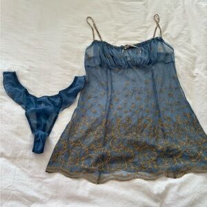 VTG Victoria's Secret Blue and Gold Lingerie Set